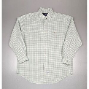 Ralph Lauren Button Down Shirt Mens Lrg. Blake Cotton Green Checkered Flesh Pony